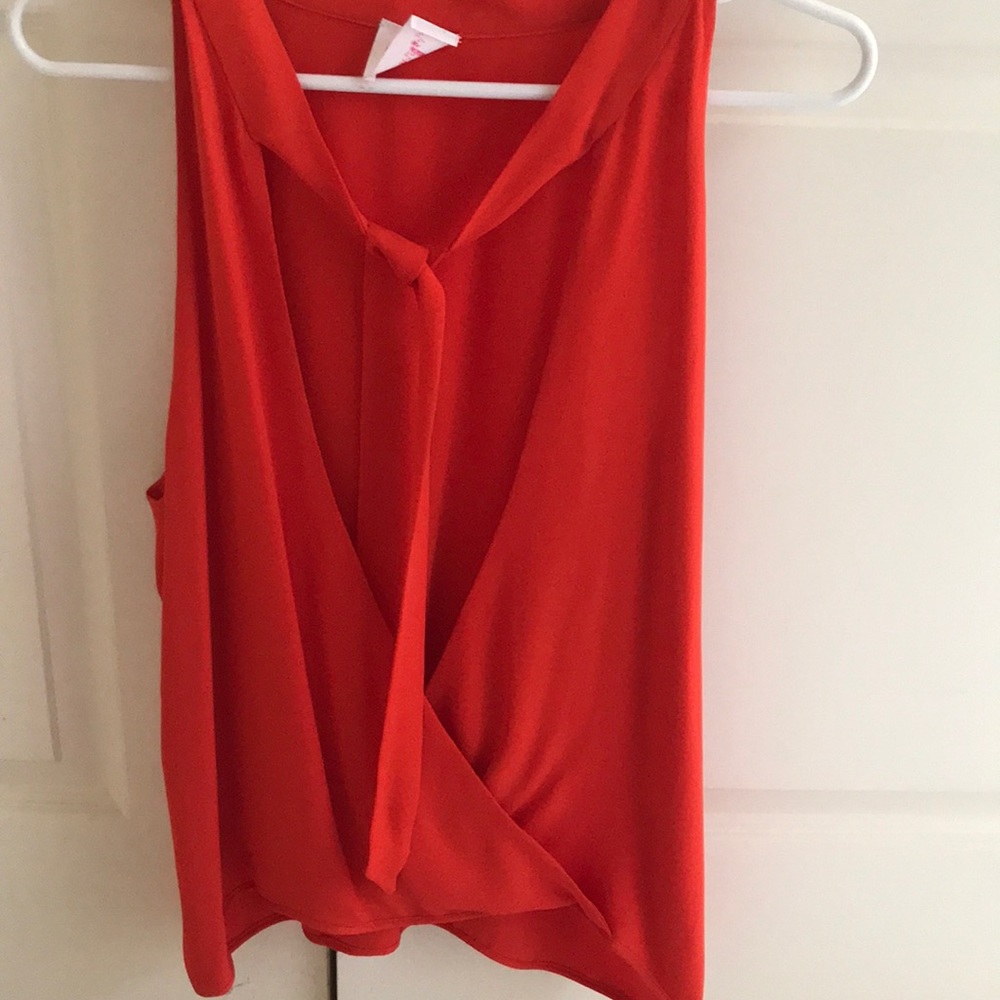 Red silk low cut top